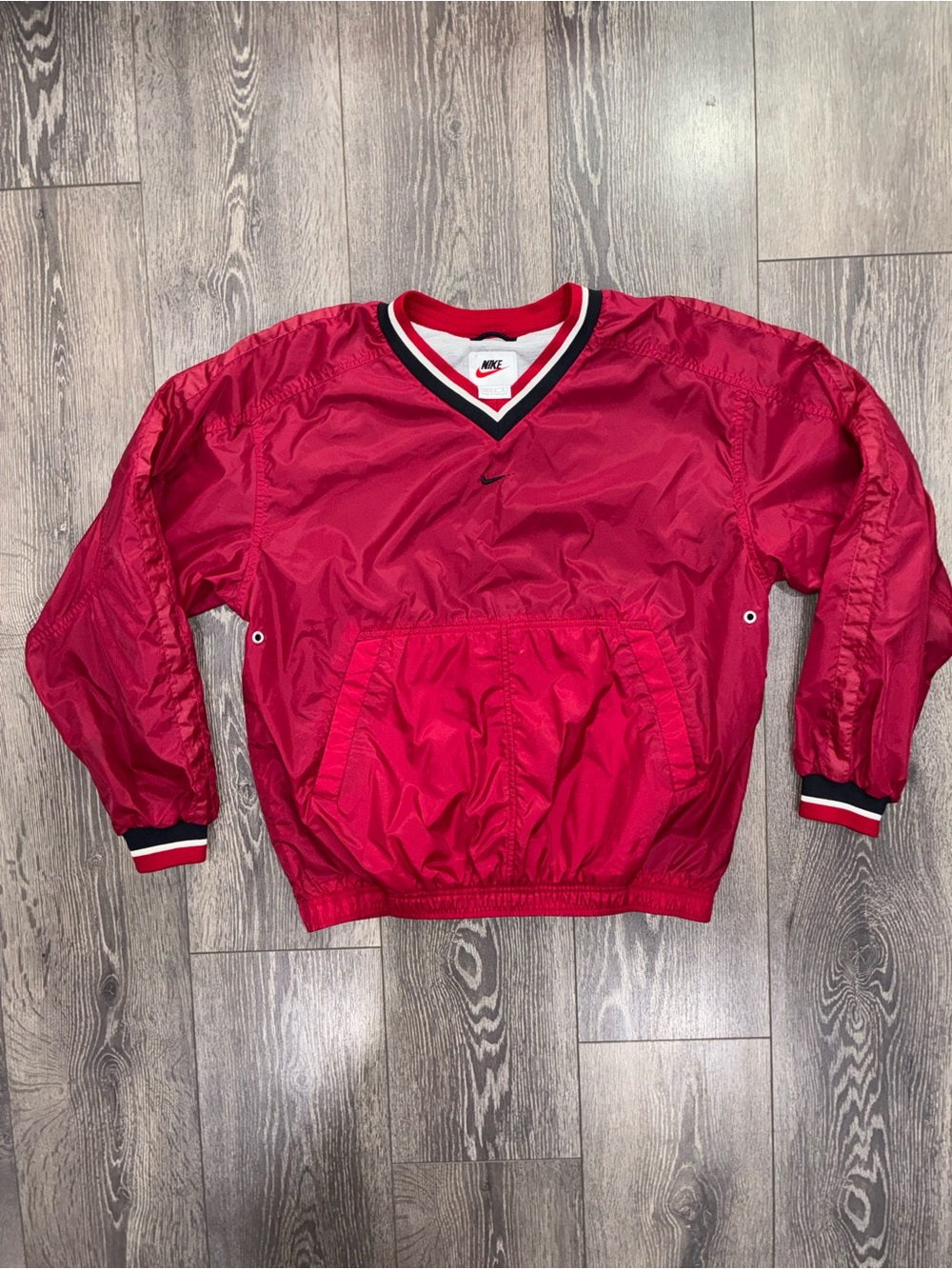 Vintage 90s Nike Women’s Medium Red Windbreaker Pullover Track Jacket